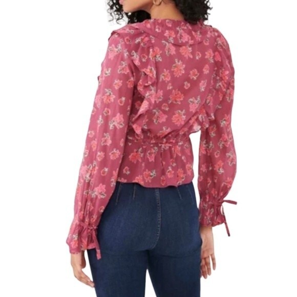 NWT Free People Amanda Ruffle Long Sleeve Wrap Blouse Burgundy Floral Size Small - Picture 5 of 16
